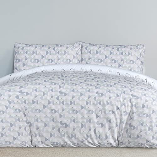 Sleepdown Circle Geo Abstract Reversible Duvet Cover Quilt Bedding Set with Pillowcases Soft Easy Care Bed Linen - Blue - King (230cm x 220cm)