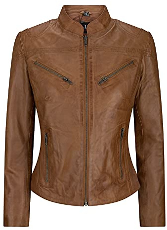 Ladies Real Leather Black Biker Style Fashion Jacket Size UK 6-20