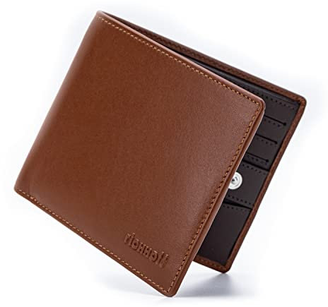 richhoff Slim Herren Leder Geldbörse M l RFID Schutz I Geldbeutel aus Premium Echtleder I Männer Portemonnaie I Portmonee mit Geschenk Box Cognac/Braun