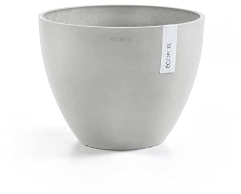 Ecopots Blumentopf Antwerp Hellgrau Grau - Durchmesser Ø 40 cm rund groß - Pflanzentopf aus Recycling Kunststoff - Übertopf modern für Indoor und Outdoor