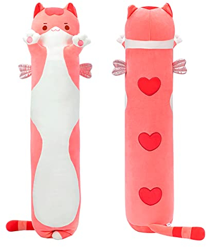 Mewaii 130CM Kuscheltier Kawaii Katzen Plüschkissen Stofftiere Lang Kätzchen Plüschtier Ausgestopftes Tier Spielzeug Kuschelkissen Geschenk Plüschkissen
