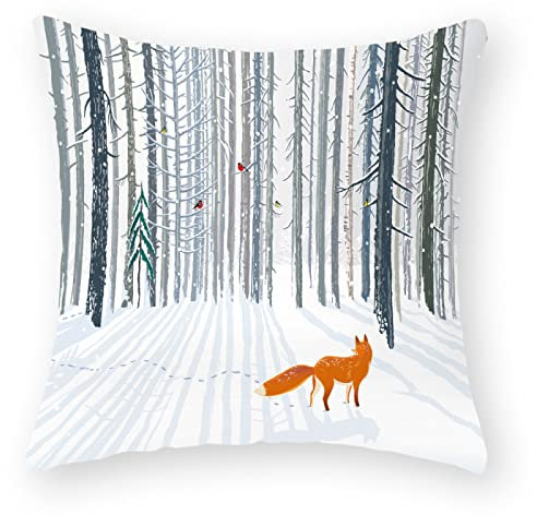Housse Coussin 40x40 Animaux De La Forêt Renard Housse de Coussin 40 x 40 Coton Lin Coussin 40x40 avec Fermeture Eclair Cachée Housse Coussin Canapé Mou Forte Respirabilité Coussin Canape 1 Pieces