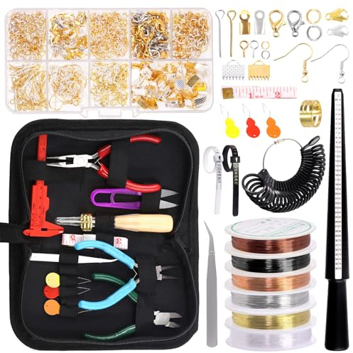 Rustark 948Pcs Wire Wrapping Jewelry Making Supplies Kit with Ring Sizer, Measuring Tools, Pliers, Wires, Findings, Storage Bag