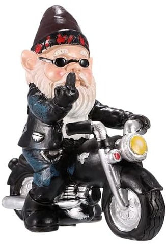 Guidre Gartenzwerg Motorrad Zwerge,13.3cmx13cm Statue Wasserdicht Sonnenschutz Gartendeko für den Garten,gartenzwerg lustig,Motorrad Geschenke für männer,Deko für den Balkon