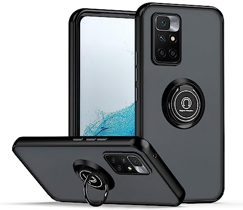XINYEXIN Hülle für Xiaomi Redmi 10 2022 / Redmi 10 4G mit Ring Stnad Stoßfest Handyhülle Anti-Scratch Durchscheinend PC Back + Soft TPU Bumper Case Cover - Schwarz