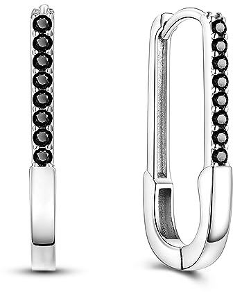 Hapour Creolen aus 925er-Sterlingsilber - Damen Ohrringe mit schwarzen Zirkonia - Hypoallergene Geschenke für Frauen und Mädchen (Büroklammer-Ohrringe)