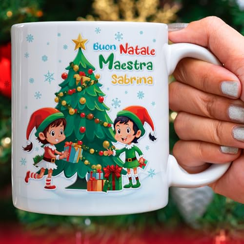 Generico Tazza regalo per la maestra Albero di Natale personalizzata con classe e i nomi dei bambini