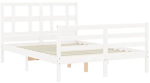vidaXL Massivholzbett, Bett mit Kopfteil, Doppelbett Holzbett für Schlafzimmer, Bettrahmen Bettgestell mit Lattenrost, Schlafzimmermöbel, Weiß