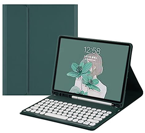 HENGHUI Keyboard Case for Galaxy Tab S9 FE 10.9 inch/Tab S9 11 inch/Tab S8 11/Tab S7 11 Detachable Magnetic Color Keyboard Cover Cute Round Key,DarkGreen