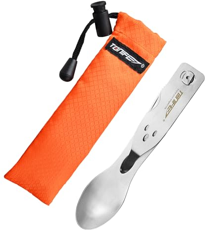 TONIFE Vaisselle de Camping en Plein Air Set de Couverts Amovibles 3 en 1 Couteau, Fourchette et Cuillère avec Pochette de Rangement en Nylon Couverts Portatifs en Acier Inoxydable