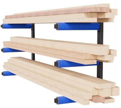 QLS Wandhalterung Werkstattregal Holzregal Wandbefestigung Wandmontage Garage Keller 3 Ebene Blau