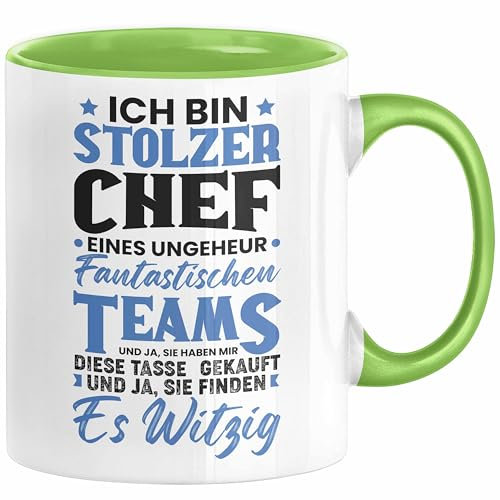 Chef Geschenk Lustig Tasse für Chef vom Team Ich Bin Stolzer Chef Eines Ungeheuer Fantastischen Teams (Grün)