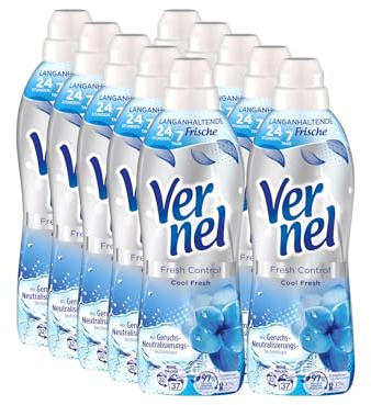 VERNEL Fresh Control Cool Fresh Weichspüler 10x 37 WL (370 Waschladungen), Wäscheduft für 24/7 langanhaltende Frische mit Geruchs-Neutralisierungs-Technologie, recycelbare Flasche