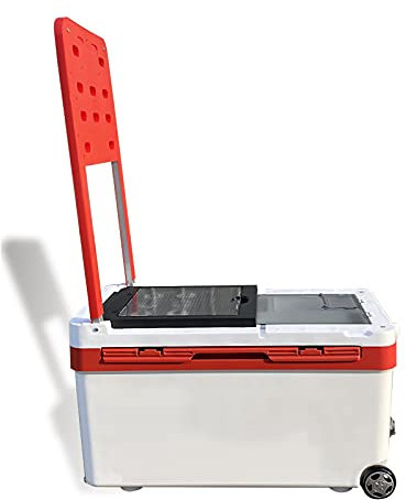 Angelbox, groß, multifunktional, zum Sitzen, Angelstuhl mit Rollen, Rückenlehne und 4 anhebbaren Beinen, für die Lagerung lebender Fische, Kühlbox, 40 l, Angelgerät (weiß)