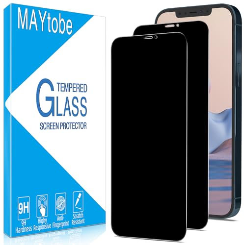 MAYtobe 2 Pack Privacy Screen Protector for iPhone 12 Pro Max, Anti Spy Tempered Glass, Case Friendly, Anti-Scratch, Ultra Resistant, Touch Sensitive, Bubble Free