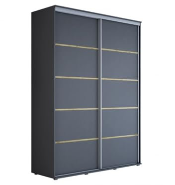 Meble Slupia Kleiderschrank Schiebetüren Maja Plus - 160x242x61 cm - Schrank Schlafzimmer, Vorraum, Garderobe - Geteilte Tür, Kleiderstange, Ohne Spiegel - Holzwerkstoff, Anthrazit