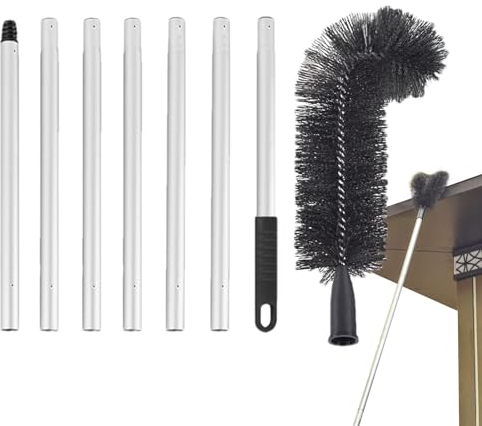 Gutter Cleaning Brush Extendable Guard Cleaner Tool with 7 Aluminum Extension Long Splicing Gutter Cleaning Tools from The Ground for Easy Removing Leaves and Debris Cleaner