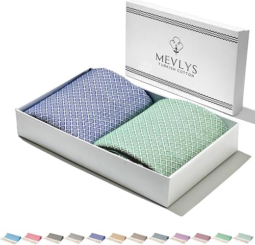 MEVLYS Saunatuch Hamamtuch [2er Set] Strandtuch Saunahandtuch groß 100x180 Duschtuch Strandhandtuch Picknickdecke Yogatuch Baumwolle Extra Leicht Damen&Herren (Mint/Sax Blau)