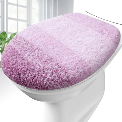 OLANLY Weicher Mikrofaser-Badezimmer-WC-Deckelbezug, maschinenwaschbar, 44 x 38 cm, bleibt an Ort und Stelle, Gummi-Rückseite, passend für die meisten runden, länglichen und länglichen Deckel,