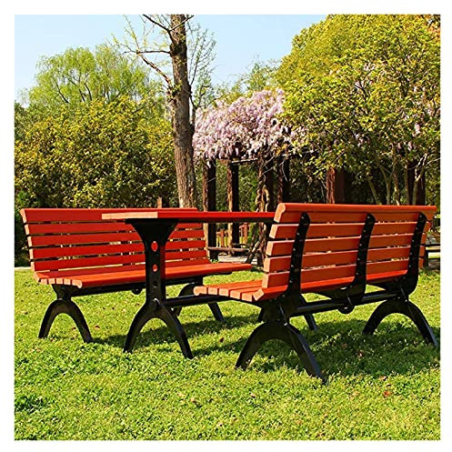 Outdoor Bank Patio Outdoor Esstisch und Stuhl-Set, rechteckiger 59-Zoll-Tisch und 2 Bänke, Terrassenparkbank mit stabilem Stahlrahmen