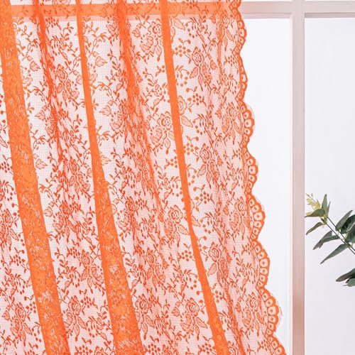 H.ebony Tende trasparenti per finestra della cucina, tende in pizzo rustico floreale ruggine, con tasca per asta, pannelli corti in pizzo, 132 x 114 cm, 2 pannelli, arancione bruciato