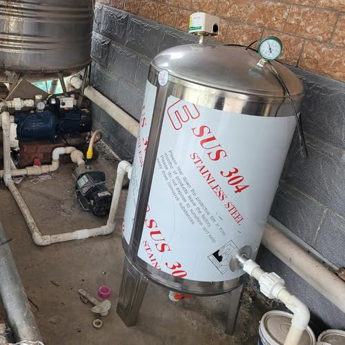 RENLXFI Druckbehälter Druckkessel Druckwasserspeichertank für Wohngebäude mit Kugelhahn, vertikale Drucktanks für Brunnenpumpe, große Trinkwasserdruckbehälter aus Edelstahl(60L/15.9Gal)