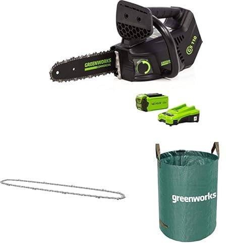 Greenworks GD40TCSK2 Cordless Top Handle Chainsaw with Brushless Motor, 25cm Bar Length, 40V 2Ah Battery & Charger + Greenworks Replacement 25cm Chain + Greenworks 120L Garden Waste Bag
