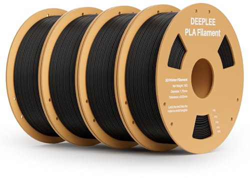 DEEPLEE PLA Filament 1.75mm, 3D Drucker Filament 4kg (1KG/Spool), Maßgenauigkeit +/- 0,02 mm, Filament 3D-Druckmaterialien für FDM 3D Drucker, Schwarz