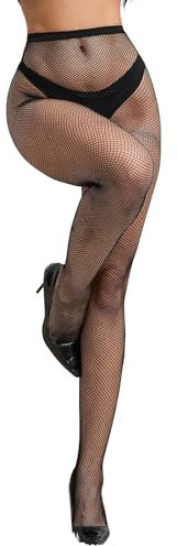 ohyeahlady Collant Donna a Rete Taglie Forti XS-5XL Calze Curvy Vita Alta Divertenti Eleganti Calzamaglie Elastico Fishnet Stockings Calzini Nylon 40-120KG Collant Elastiche in Scatola Nero,L-XXL
