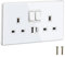 Plug Sockets Double Switched with USB C and USB A, EINNO Wall Electrical Outlets with Power Indictor,13 Amp,Glass (White Double Socket)