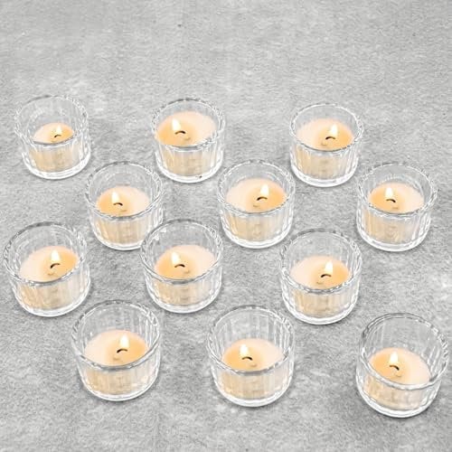 Porta candele vetro, bicchieri per candele, vasetti vetro per candele, vasetti per candele fai da te, Clear Tea Light - Portacandele in vetro, 12 pezzi