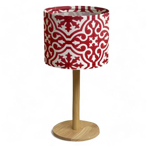 Lampe de chevet et salon design multicolore, veilleuse d'ambiance avec abat-jour, lumière E14 LED. Modèle original, pieds modernes en bois. (Rojo Escarlata, 1 pièce)