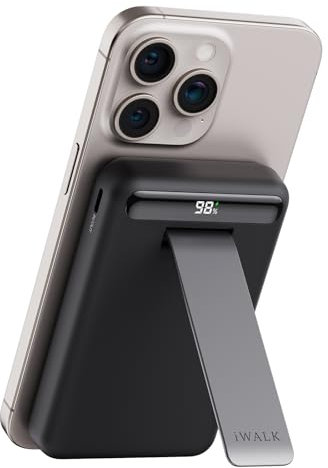 iWALK Magnetic Power Bank with Multi-Angle Adjustable Stand,Qi2 Certified 10000mAh 15W Wireless Fast Charging Portable Charger Comfortable Grip Battery Pack with LED Display for iPhone16/15/14/13/12