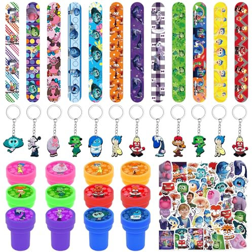 86Pcs In-side Out Regalo per Feste di Compleanno, Gadget Compleanno Bambini Kit, Portachiavi per Bambini, Braccialetti Slap, Adesivi Impermeabili, Timbri Bambini, Cartoon Compleanno Regalo Bambini