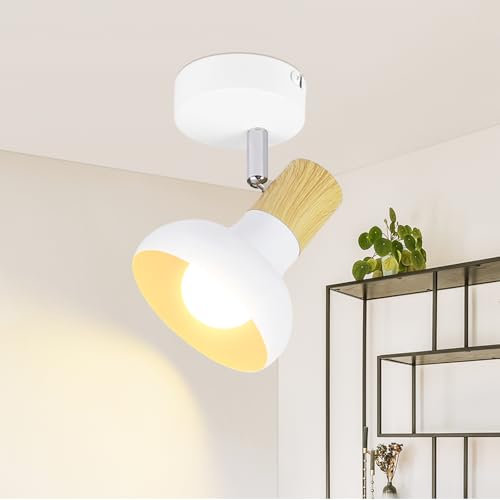 Deboola Deckenstrahler 1 Flammig Deckenleuchte Vintage - Deckenlampe Weiß Flur Strahler Industrial Metall Deckenspots E14 Innen 350°Schwenkbar Spots für Schlafzimmer Wohnzimmer(Ohne Leuchtmittel)