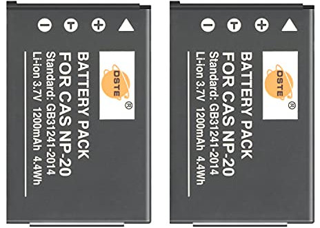 DSTE 2x CNP-20 Rechargeable Li-ion Battery Compatible for Casio Exilim EX-M1 EX-M2 EX-M20 EX-S880 Exilim Zoom EX-Z60 EX-Z65 EX-Z60BK Camera as Casio NP-20DBA