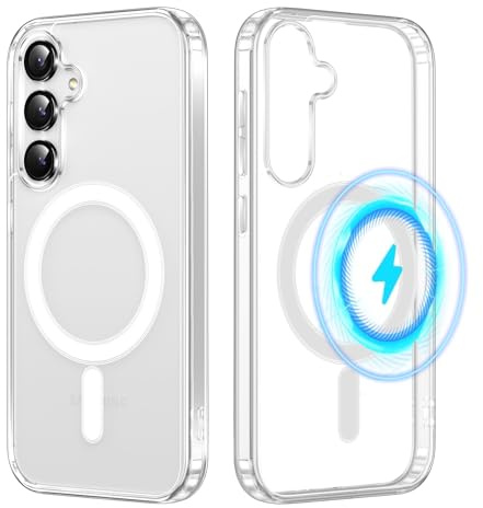 Yoedge Magnetica Cover per Samsung Galaxy A15 5G Compatibile con MagSafe 6.5, Trasparente Custodia con Magneti Ultra Sottile Morbida Silicone TPU e PC Back Antiurto Protettiva Case, Trasparente