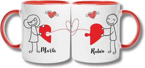 TAZALAND | Pack de Tazas Para Parejas | Diseño Hilo Rojo | 350 ml | Tazas Originales | Regalo Aniversario Pareja | Tazas Originales Para Regalo | Regalos Originales Para Parejas (ROJO)