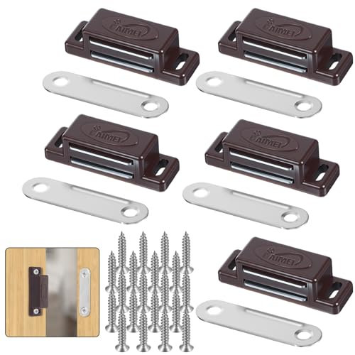 5 Pack Brown Magnetic Door Catch, Cabinet Magnets Latch, Strong Magnetic Catches Latch for Cupboard Door Catch, Wardrobe Closures, Shutter Wardrobe Close Closet Closure