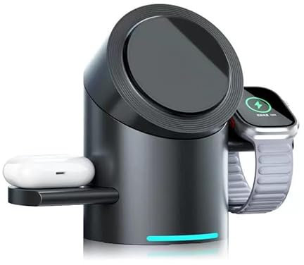3 in 1 Wireless Charging Station, iPhone and Apple Watch Fast Wireless Charger, AirPods Charging Station for iPhone 16, 15, 14, 13, 12 Series, Apple Watch 10/9/8, SE, Ultra