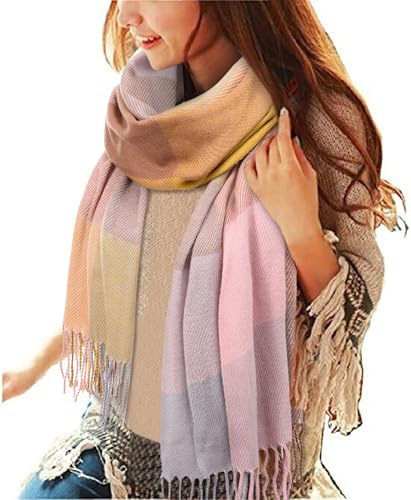 Tuopuda Damen Schal Kariert Pashmina XXL Stolen übergroßer Herbstschal Winterschal Karo Tartan Schultertuch Plaid Deckenschal Modeschal Weicher Warmer Oversized Fransen Poncho