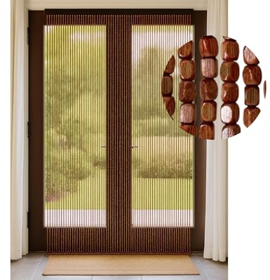 Tenda Antimosche a Perline per Porta Finestra a Pannello Moschiera con Catenelle da Esterno Mod. Legno Bamboo (Marrone, 100x220 cm)