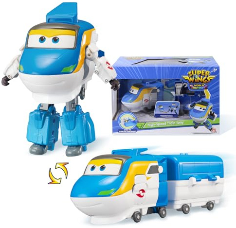 Super Wings Transforming Tony, 12,7 cm Zug-zu-Roboter Figur, einfache Verwandlung, Rollenspielspielzeug für Jungen und Mädchen ab 3 Jahren, Blau