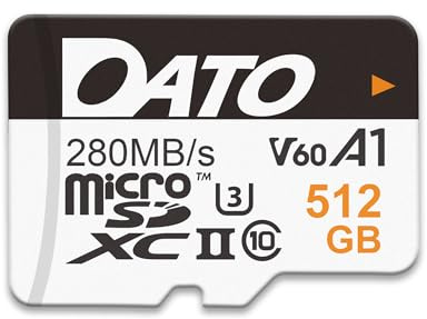 DATO Carte microSD Lightning 512 Go, UHS-II, A1, C10, U3, V60, Full HD, 4K, jusqu'à 280/180 Mo/s - Carte mémoire microSDXC pour téléphones, appareils photo, appareils de jeu portables
