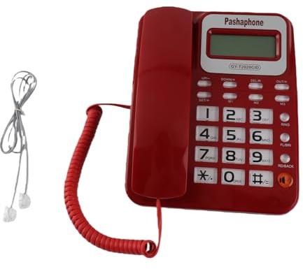 Denash ABS GY T2020CID Kabelgebundenes Telefon mit Taschenrechner, Lautsprecher- und Anrufer -ID Display für Office Desk, Stummschaltmodus für Ruhige Anrufe, Leichtes ABS Material (Rot)