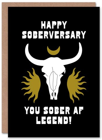 Wee Blue Coo Anniversary Card Happy Soberversary Sober AF Legend Cow Skull