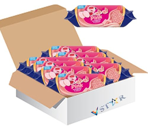Limited Edition Digesttive Biscuits – Pink Raspberry & Cream Flavour – 232g Pack – Crunchy & Fruity Treat – Ideal for Snacking or Tea Time - MVit (12 x Pack)