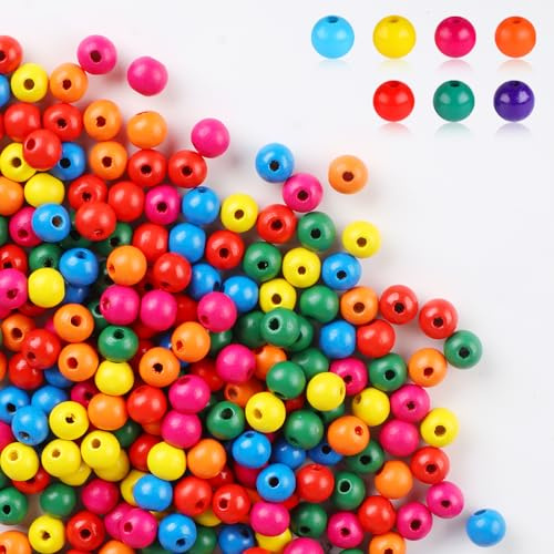 1000 Stück Holzperlen Bunte zum Auffädeln, 10mm Runde Holzkugeln mit loch, Groß Bastelnperlen für DIY Schmuck, Armbänder, Halsketten & Basteln, Makramee