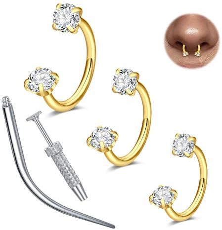 WillTen 16G 18G Septum Piercing Silber Hufeisen Piercing, 8mm Doppel Edelstein Hufeisen Nasenring Nose Ring, Edelstahl Knorpel Helix Tragus Ohrring Creolen Labret Lippenpiercing Horseshoe Schmuck