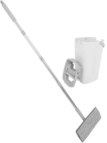 VILLFUL Mop Piatto con Secchio Doppio Scomparto per Pulizia Pavimenti Muri e Finestre Mop in Microfibra Resistente per Uso Bagnato e Asciutto Design con Raschietto per Lavaggio Facile e